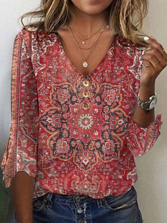 Kaia | Red Print Classic Top