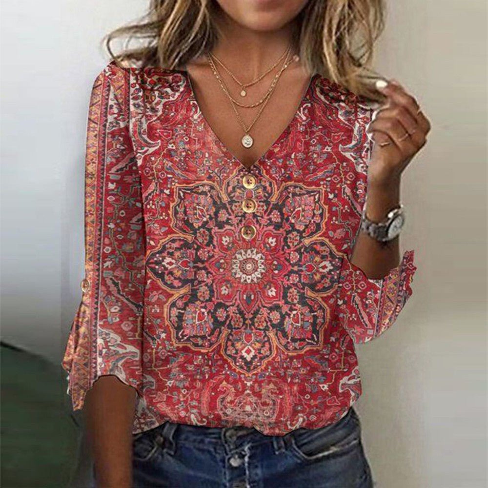 Kaia | Red Print Classic Top