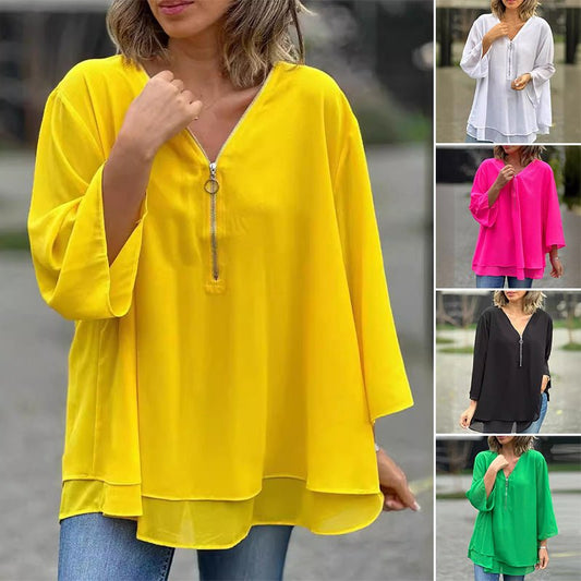 Maia | Chiffon Zipper Blouse