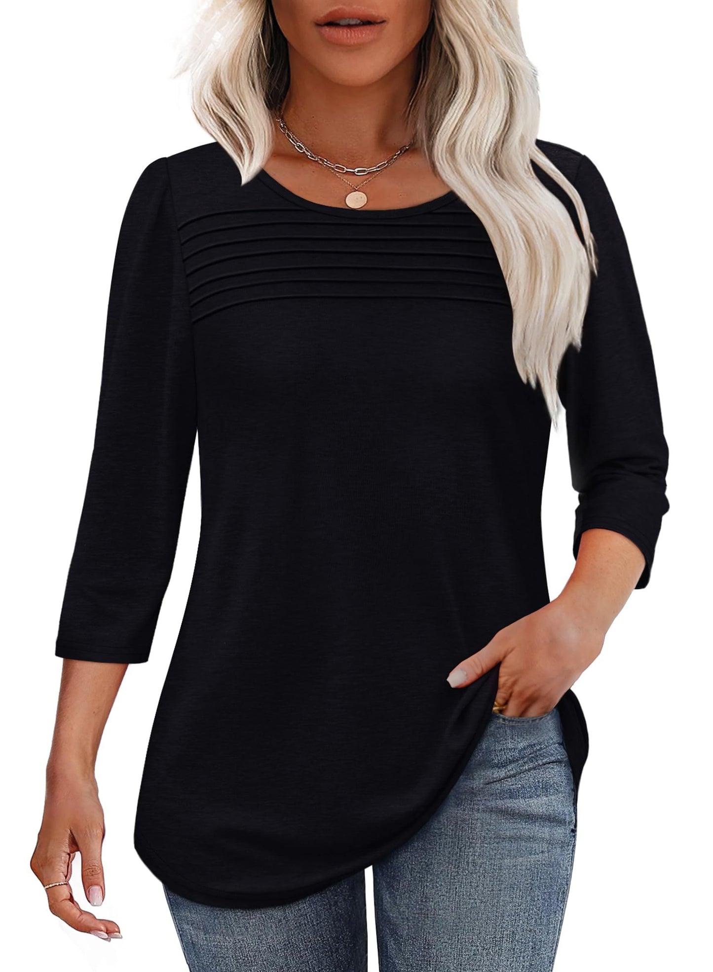Tiare | Pleated 3/4 Sleeve Top