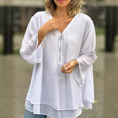 Maia | Chiffon Zipper Blouse
