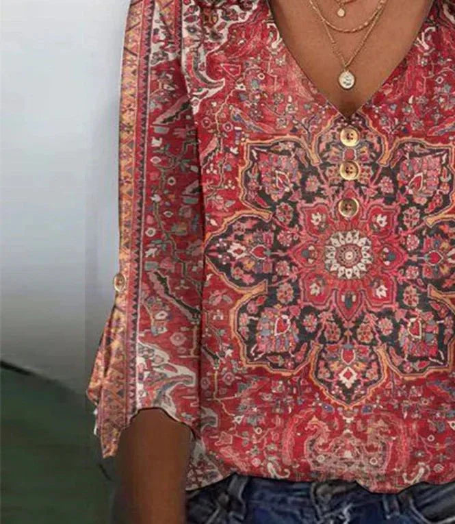 Kaia | Red Print Classic Top